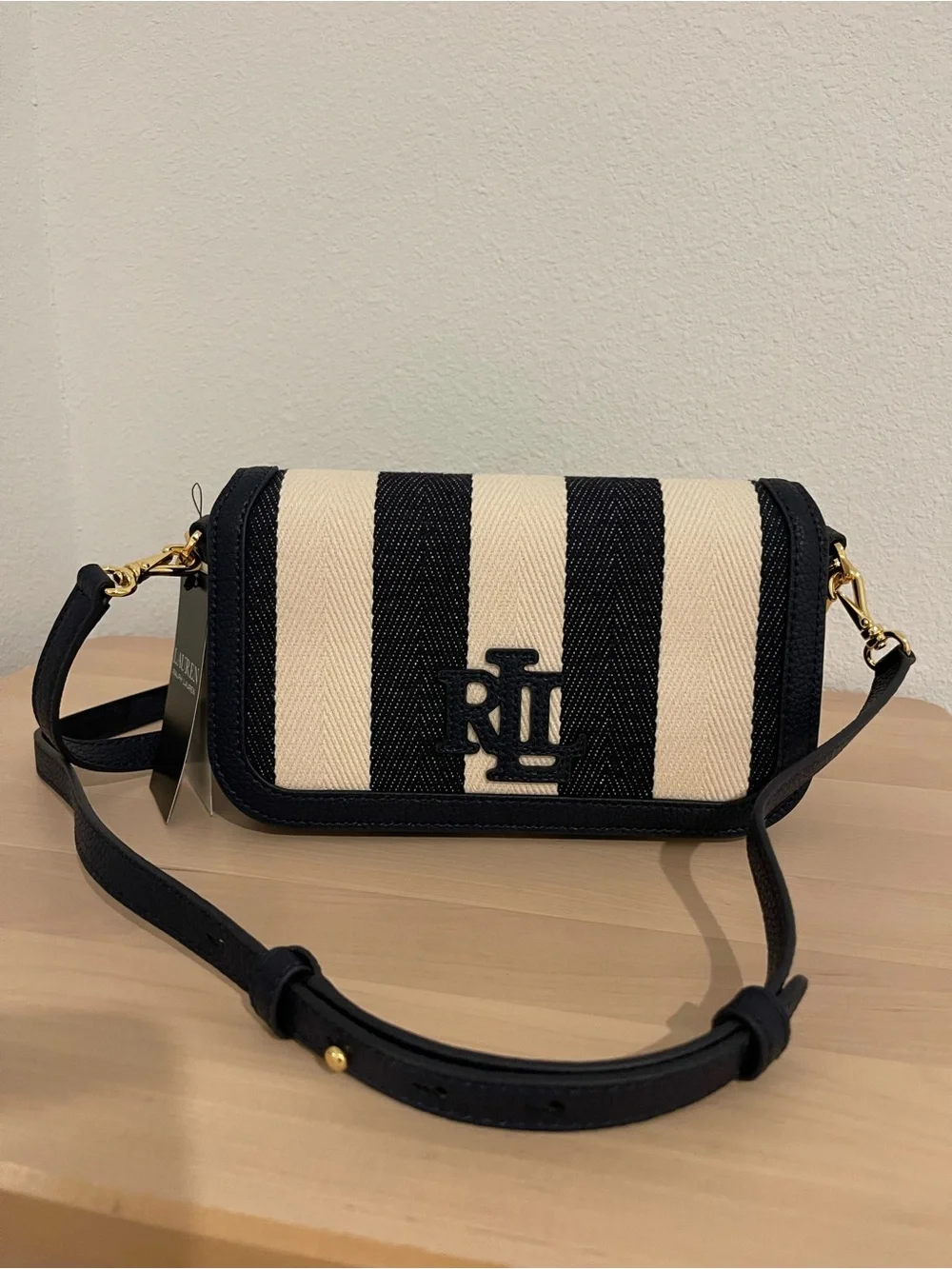 Lauren Ralph Lauren Small Adley Striped Twill Shoulder Bag – NWT